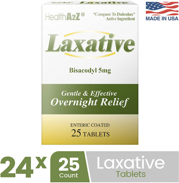 Healtha2z Brand Laxative, Bisacodyl 5mg, Compare To Dulcolax Active Ingredient, 25 Tablets  瀉藥，比沙可啶5mg，與Dulcolax有效成分相比