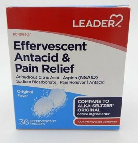 LEADER Brand EFFERVESCENT ANTACID & PAIN RELIEF 36 Tablets  泡騰止痛和止痛藥