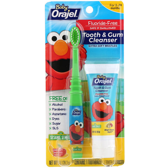 Baby Orajel Brand Tooth & Gum Cleanser, Bright Banana Apple Flavor 1 oz  儿童牙刷 不含氟牙膏 适合3-24个月