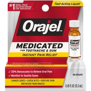 Orajel Brand Medicated For Toothache & Gum Liquid, Instant Pain Relief 0.45 oz (13.3 mL)  即時止牙痛