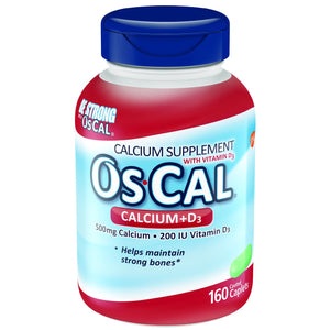 OsCal Brand 500mg Calcium, 200 IU Vitamin D3, Calcium Supplement, 160 Caplets.  OsCal牌 500毫克鈣+200 IU 維生素D3, 鈣補充劑 160粒