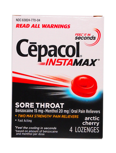 Cepacol (Instamax) Brand Sore Throat Arctic Cherry, 4 Lozenges  止咽喉痛, 櫻桃味 4粒