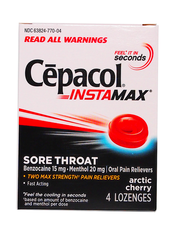 Cepacol (Instamax) Brand Sore Throat Arctic Cherry, 4 Lozenges  止咽喉痛, 櫻桃味 4粒