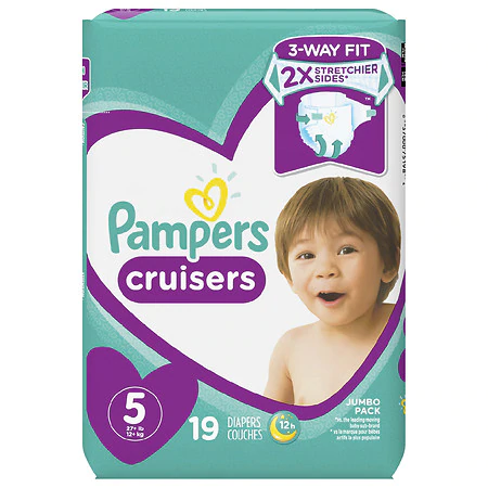 Pampers Brand Cruisers Active Fit Taped Diapers, Size 5 (27+ Lb / 12+ Kg), 19 Count  嬰兒貼合式紙尿褲, 5號  (27+ Lb / 12+ Kg) 19件