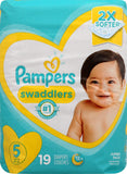 Pampers Brand Swaddlers Diapers Size 5 (27+ Lb / 12+ Kg) 19 Count   嬰兒尿布 5號 (27+ Lb / 12+ Kg) 19塊