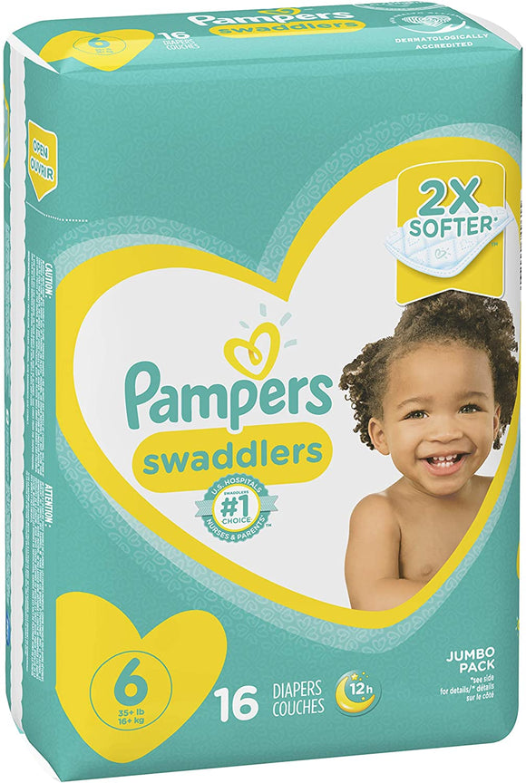 Pampers Brand Swaddlers Soft and Absorbent Diapers, Size 6 (35+ Lb / 16+ Kg), 108 Ct  嬰兒尿布, 6號 (35+ Lb / 16+ Kg) 16塊