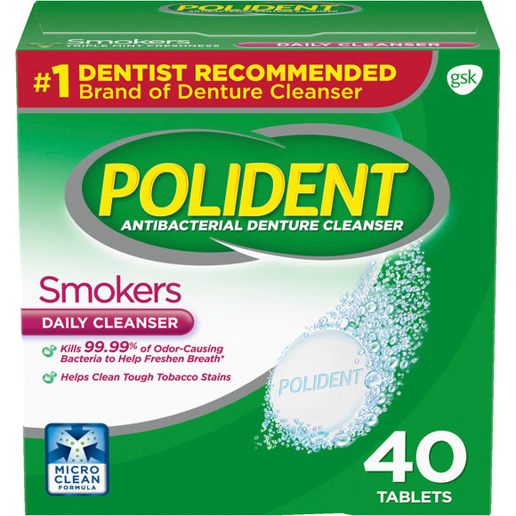 Polident Brand Smokers Antibacterial Denture Cleanser Effervescent Tablets, 40 count  吸煙者抗菌假牙清潔泡騰片, 40片