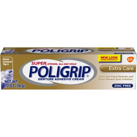 POLIGRIP Brand  Super Strong, All-Day Hold, Denture Adhesive Cream Extra Care 1.2 oz (34g)  假牙粘合剂
