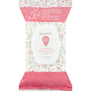 Summer's Eve Brand 5 in 1 Cleansing Cloths, For Sensitive Skin, Sheer Floral, 32 Cloths  5合1清潔布, 對於敏感肌膚, 純粹花香