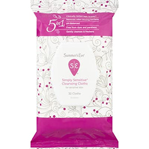 Summer's Eve Brand 5 in 1 Cleansing Cloths for Sensitive Skin, Simply Sensitive, 32 Cloths  5合1清潔布適合敏感肌膚
