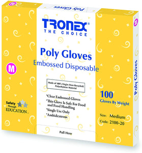 Tronex Brand PE Disposable Gloves, Economic Choice, Powder-Free, Latex Free, Food Safe, Clear, Size: M (Box of 100)  PE一次性手套，經濟選擇，無粉，無乳膠，食品安全，透明，中號（100盒）