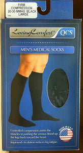 QCS (Loving Comfort) Brand Men's Medical Socks, Firm Compression 20-30 MMHG, Black, Large  男士, 醫用襪 (壓縮襪), 大號, 黑色