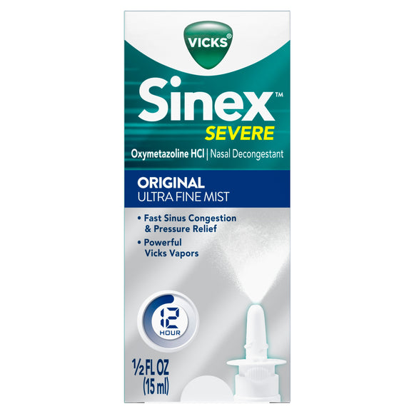 Vicks Sinex SEVERE Brand Ultra Nasal Decongestant Spray Medicine, 0.5 fl Oz 鼻腔喷雾 15ml
