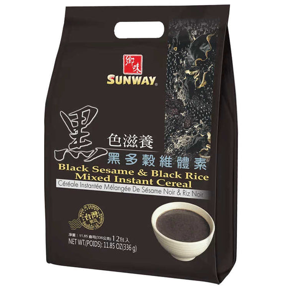 SUNWAY Brand Black Sesame & Black Rice Mixed Instant Cereal 336g, 12 Packages  鄉味牌 黑色滋养 黑多穀维体素 12包装