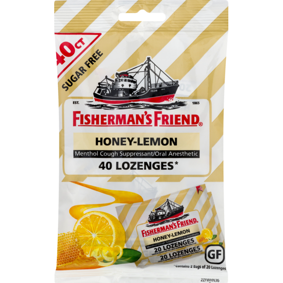 Fisherman's Friend Brand Honey-Lemon, Sugar Free, 40 Lozenges  漁夫的朋友 潤喉糖 無糖蜂蜜檸檬味 40粒