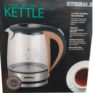 EMERALD Cordless TEA KETTLE 1.2L (1100 Watt CLEAR)