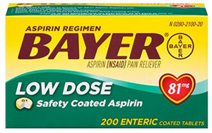BAYER Brand Aspirin Regimen Low Dose Pain Reliever Enteric Coated Tablets, 81mg, 200 Tablets  阿司匹林 低劑量止痛腸溶片