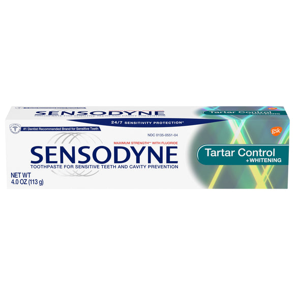 Sensodyne Brand Tartar Control plus Whitening Fluoride Toothpaste for Sensitive Teeth, 4 oz (113g)  牙垢控制和美白氟化物牙膏，用於敏感牙齒