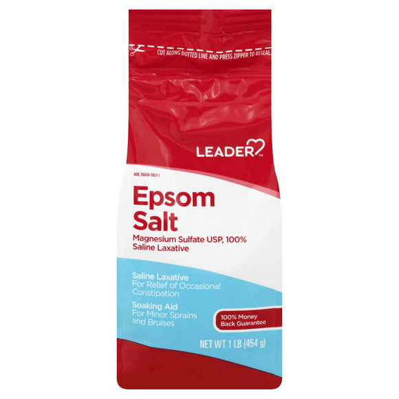 Leader Brand Epsom Salt Magnesium Sulfate USP, Saline Laxative, Soaking Aid 1 LB (454g) 減輕臨時便秘, 浸泡輔助 對於小扭傷和瘀傷