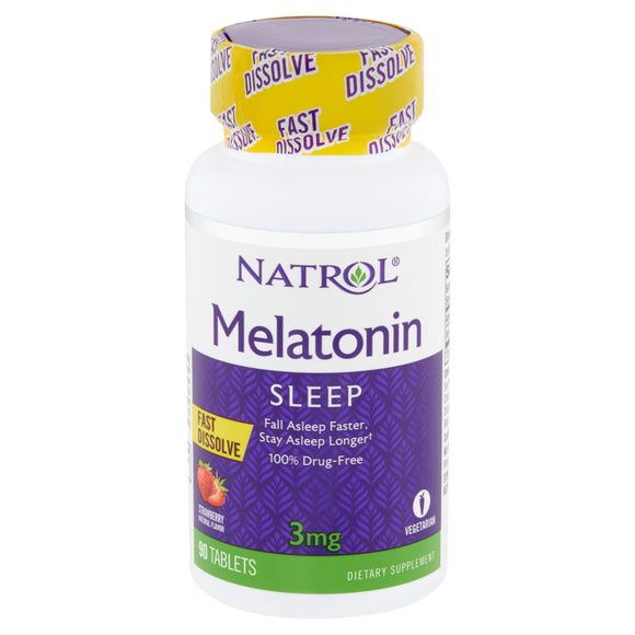 Natrol Melatonin Sleep Strawberry Flavor Tablets, 3 mg, 90 count 褪黑激素睡眠草莓味片剂，3毫克，90粒