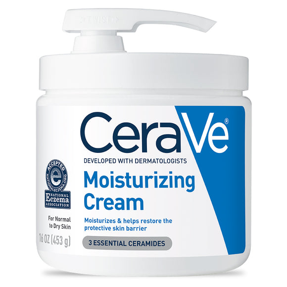 CeraVe Brand Moisturizing Cream, For Normal to Dry Skin, Face and Body Moisturizer with Pump, 16 oz (543g)  全日保濕面霜, 臉部和身體保濕 (附加壓泵裝置)