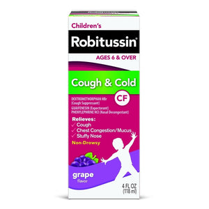 Robitussin Brand Children's Cough & Cold CF Grape Flavor Syrup, For Ages 4 & Over, 4 fl oz (118mL)  乐倍舒 儿童感冒止咳糖浆(葡萄味)