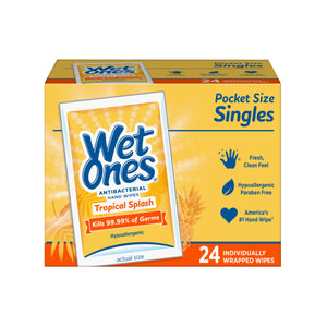Wet Ones Antibacterial Hand Wipes Singles, Tropical Splash, 24 Ct 消毒清洁抗菌擦手纸 24片装