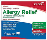 Leader Brand Allergy Relief LORATADINE 10MG, 10 TABLETS 缓解过敏药 10片