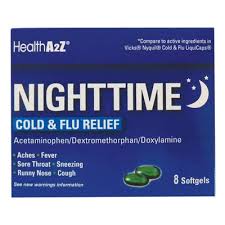 Health A2Z Brand Nighttime Cold & Flu Relief, 8 softgels  感冒退烧软胶囊 8粒