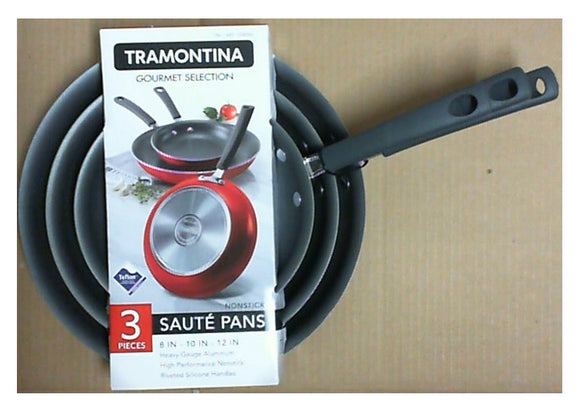 Tramontina (3 Piece) Saute Pans (8in, 10in & 12in) - Red  3件裝煎鍋 (8英寸, 10英寸 和 12英寸) -紅色