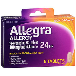 ALLEGRA Brand Indoor/Outdoor ALLERGY Relief, 5 Tablets  24小时 抗过敏药 5粒