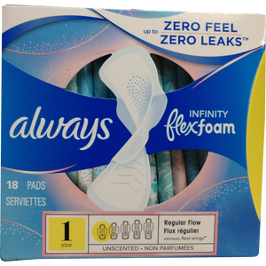 Always Infinity Regular Absorbency Pads With Wings - Unscented - Size 1 - 18ct