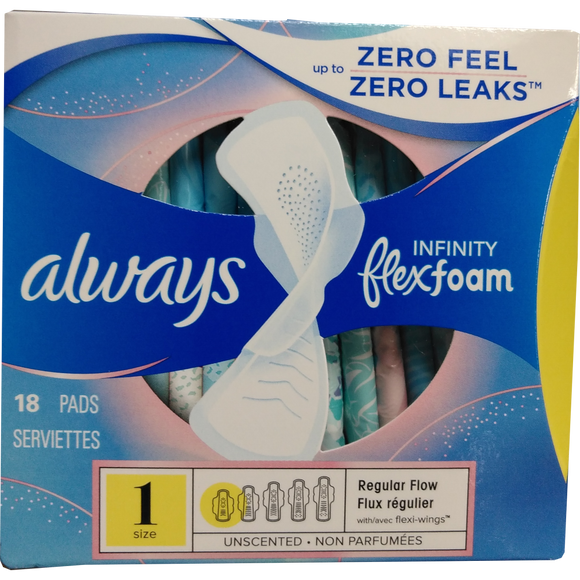 Always Infinity Regular Absorbency Pads With Wings - Unscented - Size 1 - 18ct