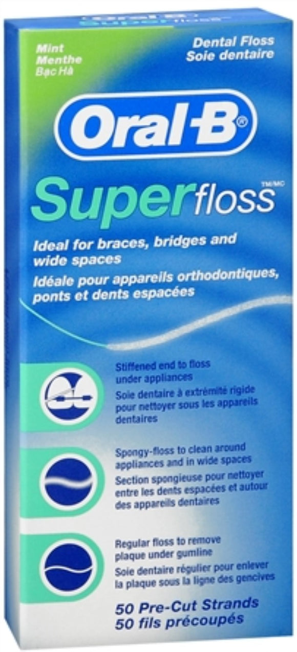 Oral-B Brand Super Floss Mint Dental Floss Pre-Cut Strands 50 Each  超级牙线 薄荷牙线 50支装