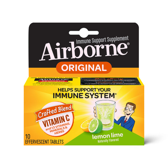Airborne Brand Vitamin C, Helps Support your Immune System, Lemon Lime Flavors, 10 Effervescent 維生素C 泡騰片, 幫助支持您的免疫系統, 檸檬青檸味