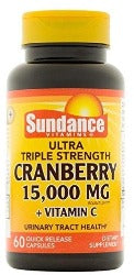 Sundance Vitamins Triple Strength Cranberry + Vitamin C Capsules, 15000 mg, 60 Count 三倍力蔓越莓+维生素C胶囊，15000 mg，60粒