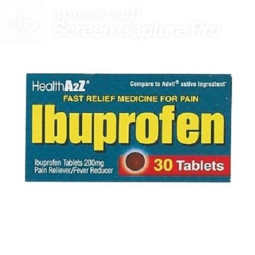 HEALTH A2Z Brand Ibuprofen Tablets 200mg, Pain Reliever/Fever Reducer, 30 Tablets 止痛/退熱藥