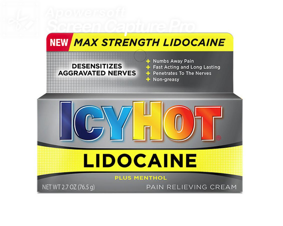 Icy Hot Brand Pain Relieving Cream with Lidocaine Plus Menthol 2.7 oz (76.5g)  利多卡因含薄荷止痛霜