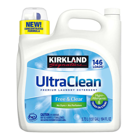 Kirkland Brand Ultra Clean Free & Clear Premium Liquid Laundry Detergent, 146 loads, 5.73 L (1.5 GAL)  優質洗衣液