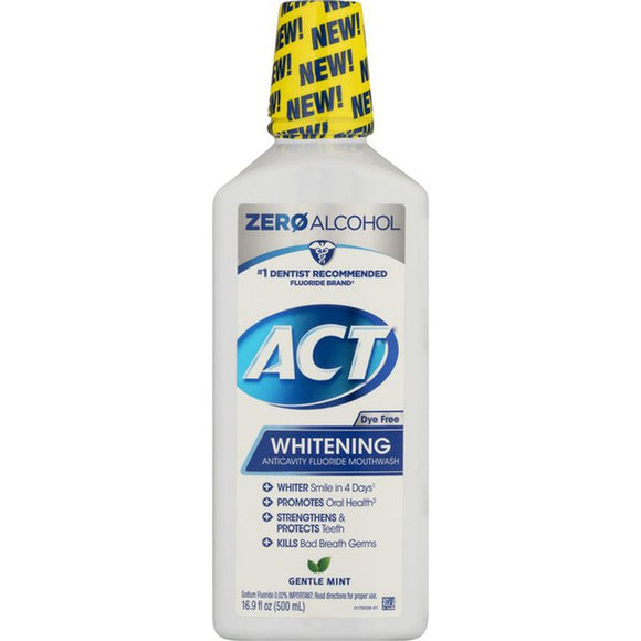 ACT Brand Anticavity Fluoride Mouthwash, Whitening, Gentle Mint 16.9 Fl oz (500 mL)  漱口水, 防蛀牙氟化物，美白，薄荷