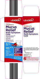 LEADER Brand CHILDREN'S MUCUS RELIEF MULTI-SYMPTOM COLD, For Ages 4-12 Yrs, 4 fl oz (118mL)  兒童感冒藥水, 緩解多症狀