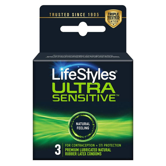 LifeStyles Brand Lubricated Latex Condoms Ultra Sensitive - 3 CT  潤滑乳膠避孕套超靈敏-3 個
