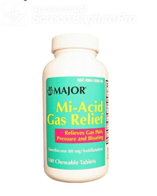 Major Brand Mi-Acid, Simethicone 80mg, Anti-Gas Chewable 100 Tablets  防脹氣