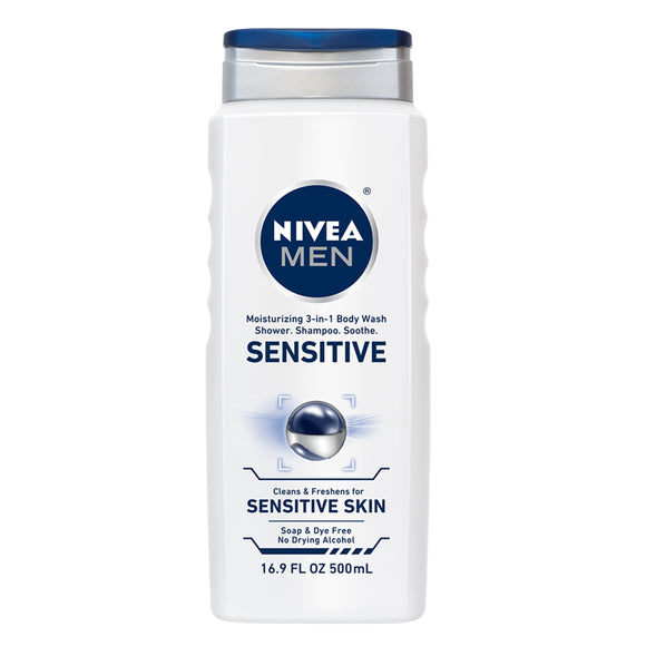 NIVEA Brand Men 3-in-1 Body Wash, Sensitive (16.9 FL OZ)  NIVEA 男士三合一沐浴露適合敏感皮膚