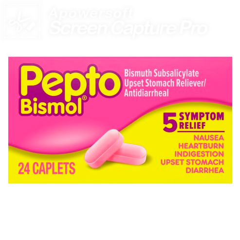 Pepto-Bismol Brand Caplets 5 Symptom Relief, Including Upset Stomach & Diarrhea 24 Caplets   緩解5症狀，包括腸胃不適和腹瀉
