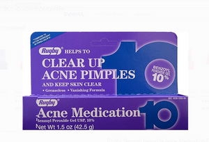 Rugby Brand Clear Up Acne Pimples, Acne Medication, Benzoyl Peroxide  Gel 10% (1.5 oz)  清除痤瘡粉刺膏 (42.5)