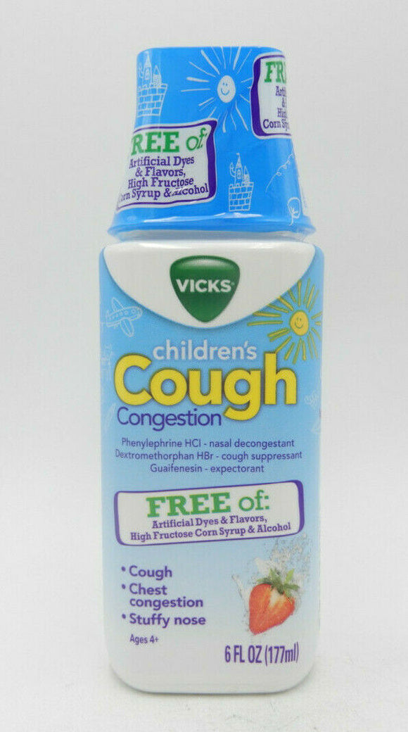 Vicks Brand Children's Cough & Congestion Day Relief Liquid - Dextromethorphan - 6 fl oz (177ml)  儿童咳嗽药水 草莓味