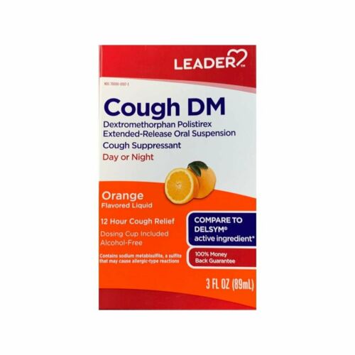 Leader Brand Cough DM Cough Suppressant, Day or Night, Orange Flavor, 3 fl oz (89mL)  咳嗽药水, 白天或晚上咳嗽抑製劑，橙味