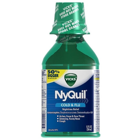 NYQUIL 夜间用强效缓解感冒发烧咳嗽助眠止痛药水（原味）12oz
