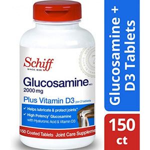 Schiff Brand Glucosamine With Vitamin D3 & Hyaluronic Acid, 2000mg of Glucosamine 150 ct  含維生素D3和透明質酸葡萄糖胺,  關節軟骨補充劑
